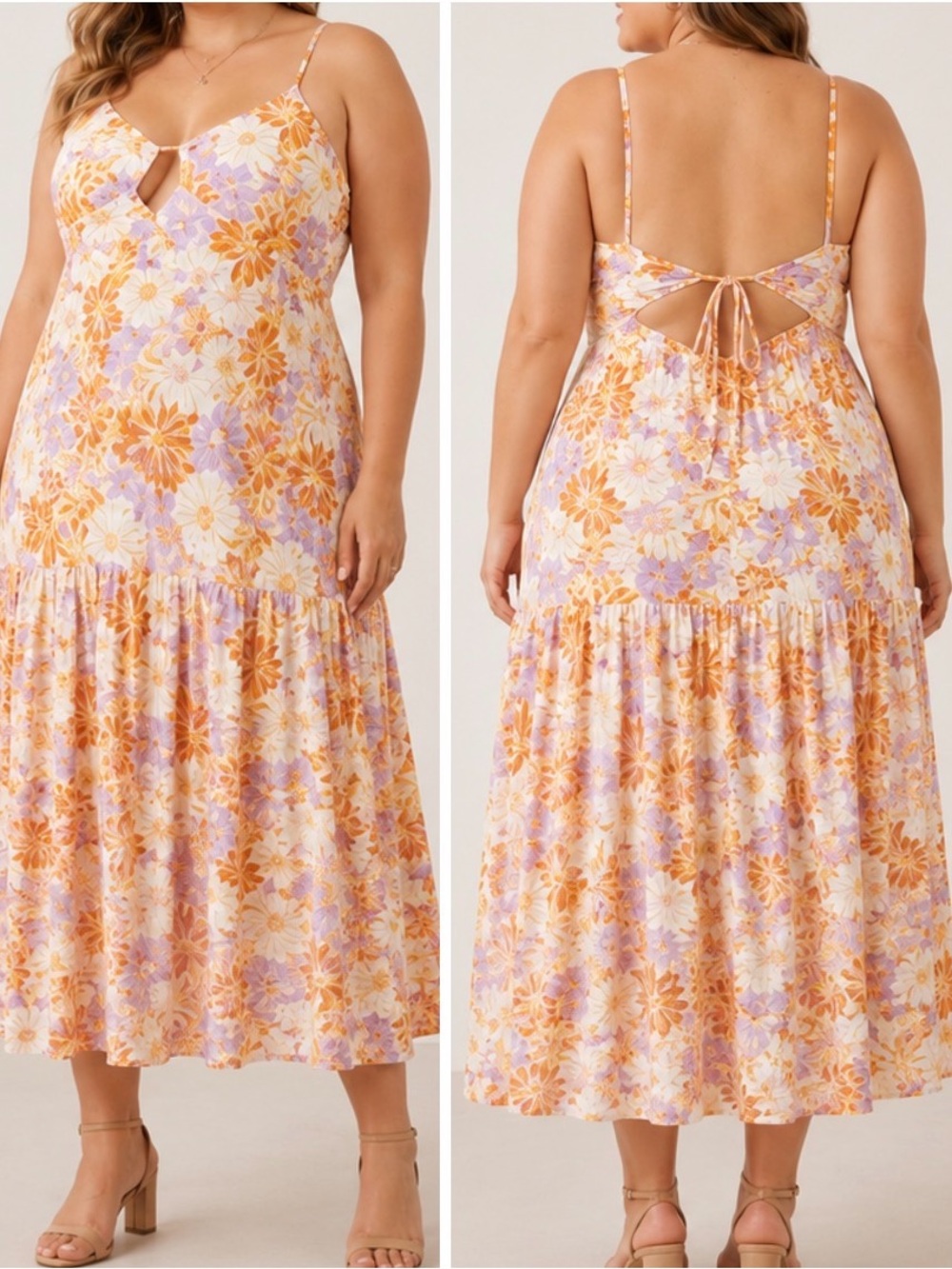 L*Space Gemma Floral Multicolor Gold Purple Flowy Resort Vacation Midi Dress